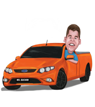 Orange car with the owner inside sketch art