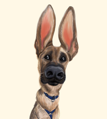Lustige Karikatur des Hundes mit großen Ohren