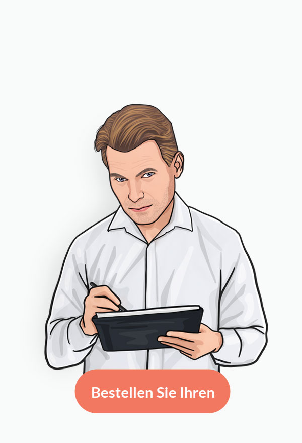 Cartoon-Karikatur-Zeichnung des jungen Künstlers im weißen Hemd