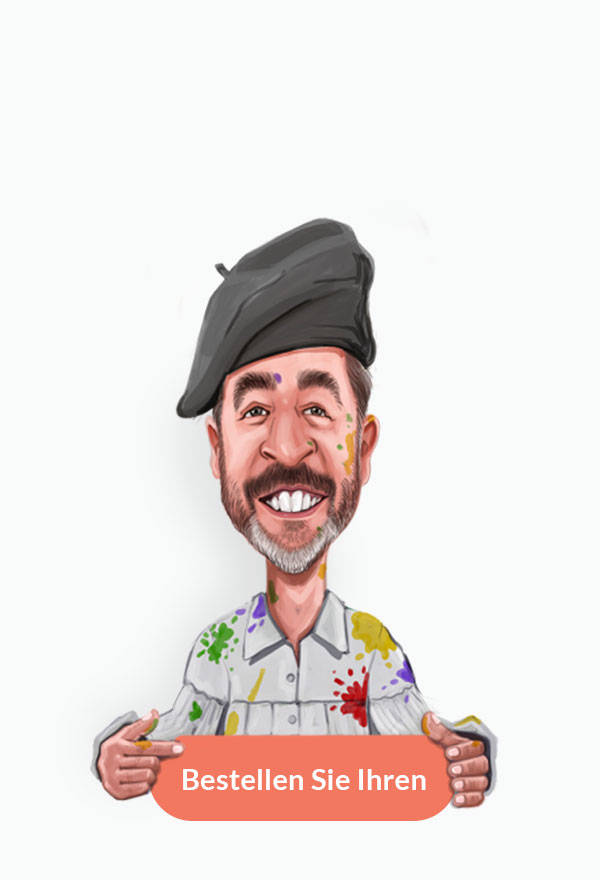 Lustige Karikaturzeichnung des Künstlers im schmutzigen T-Shirt