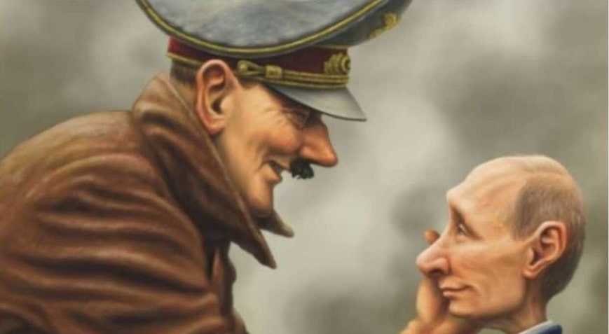 Skizze von Hitler, der Putin die Hand auflegt