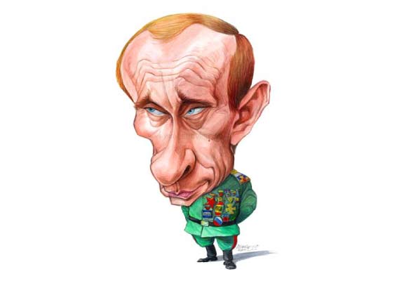 Putin-Karikatur als General mit 50 Orden