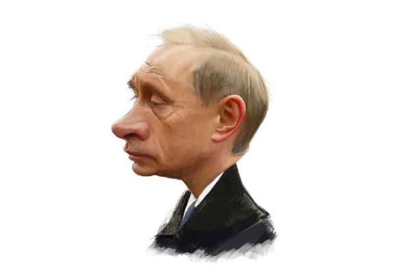 Karikaturporträt von Putin posiert nachdenklich