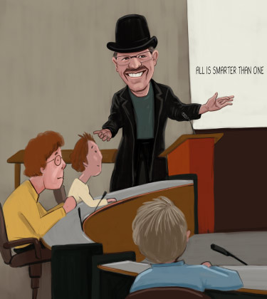 Professor vor seiner Studenten Karikatur