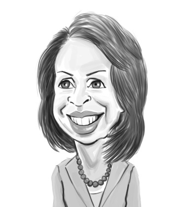 Schwarz-Weiß-Zeichnung einer älteren Frau mit einem schönen Lächeln