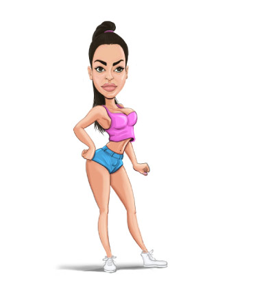 Ganzkörper Karikatur einer posierenden Bodybuilderin